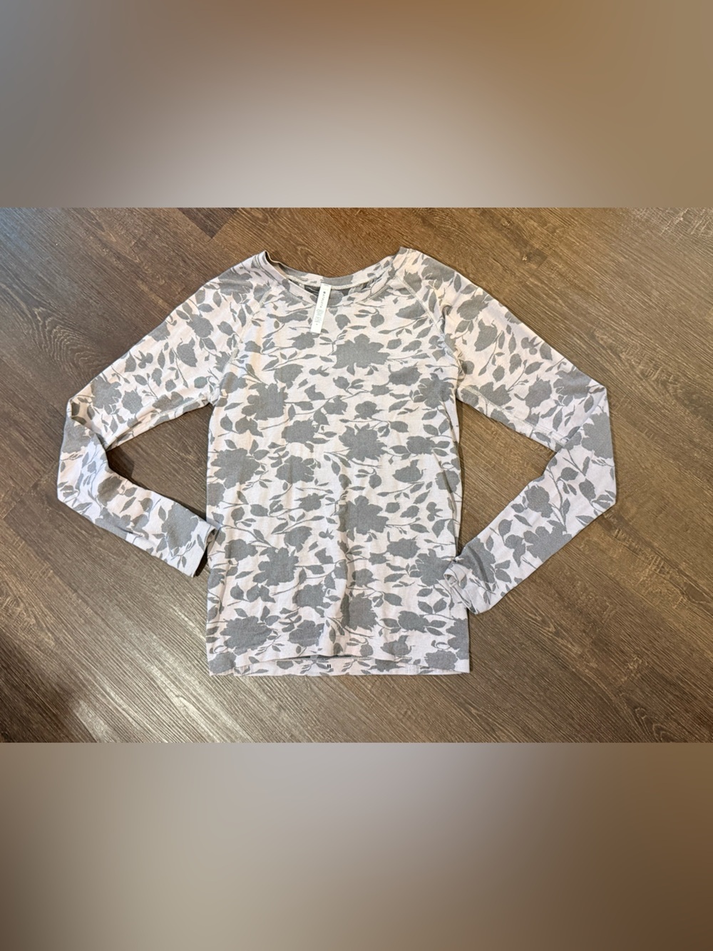 Athleta Pink and Gray Floral Long-Sleeve Top
